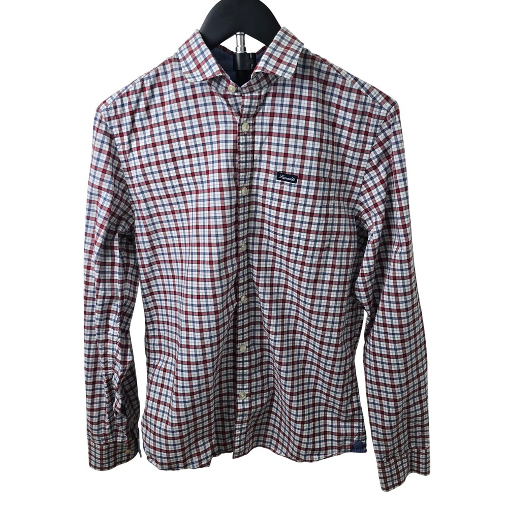Faconnable Button Down Shirt Mens S Red White Plaid Contemporary Long Sleeve - Picture 4 of 14